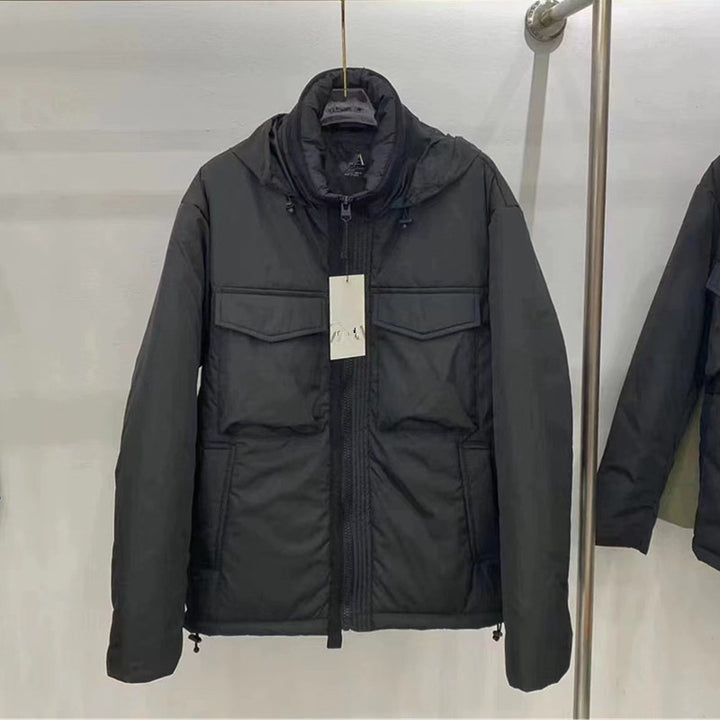 Herren lässige Outdoorjacke mit abnehmbarer Kapuze und großzügigen Taschen Drune