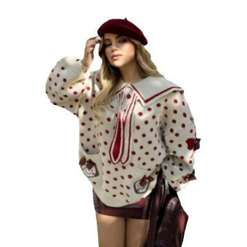 Damen Grobstrickpullover mit einzigartigem Kragen und femininen Details Drune