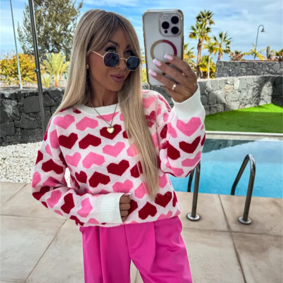 Damen Pullover mit Herzmuster und komfortablem Schnitt Drune