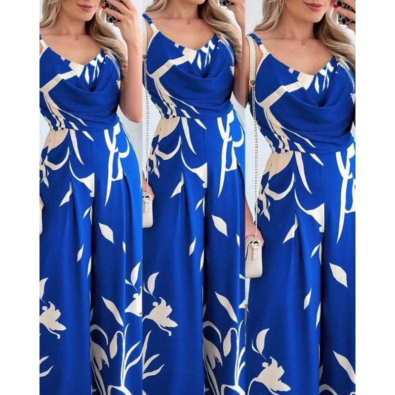 Damen eleganter Overall mit gefaltetem Oberteil und floralem Design Drune