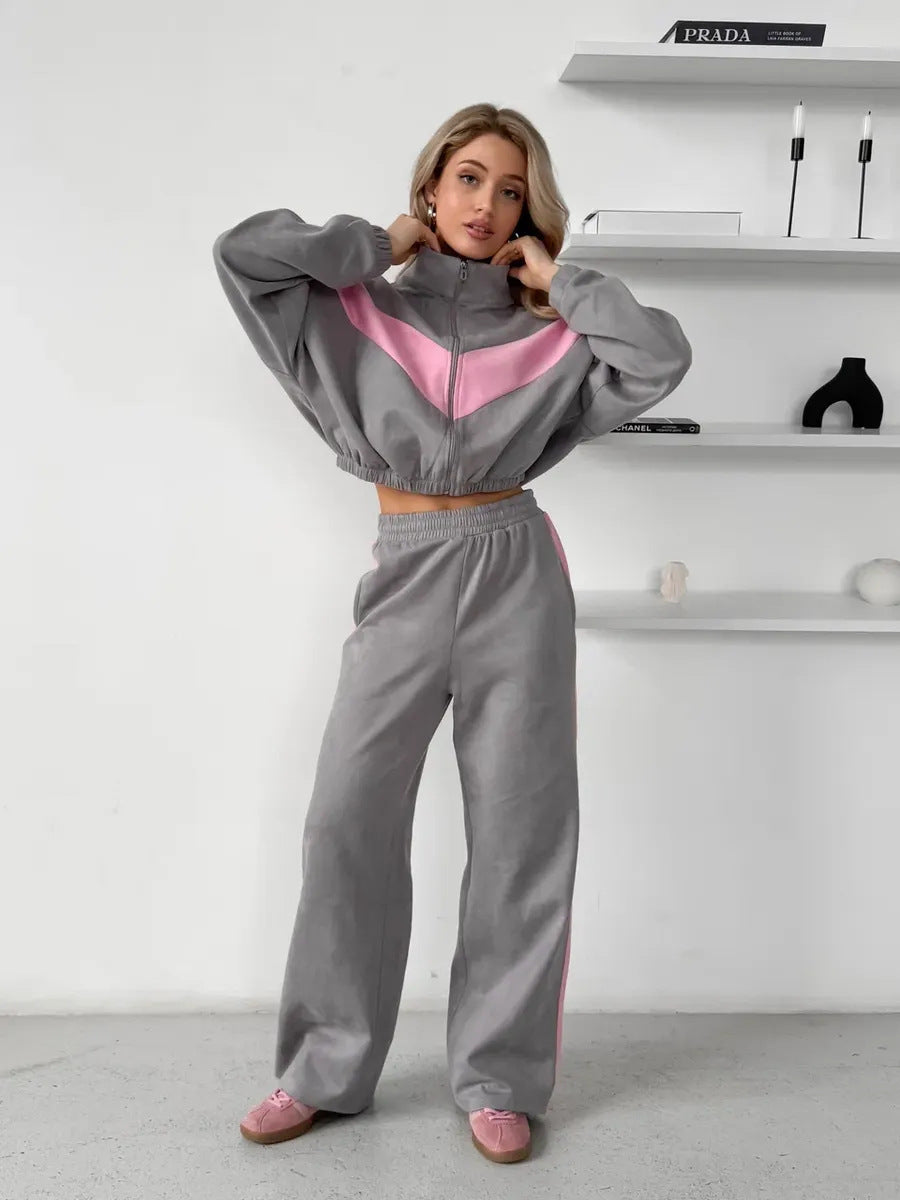 Damen sportlicher Fleece-Loungewear-Anzug mit Reißverschluss Drune