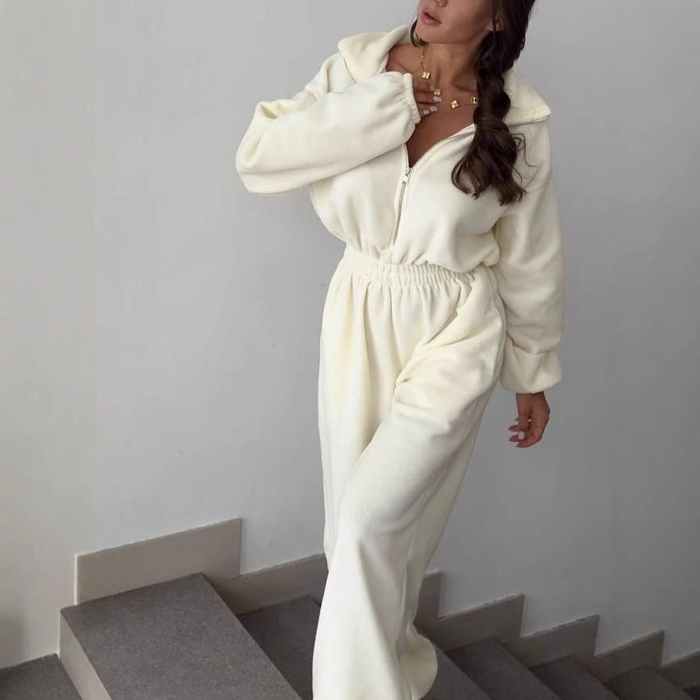 Damen Fleece-Jumpsuit mit Reißverschluss und elastischem Bund Drune