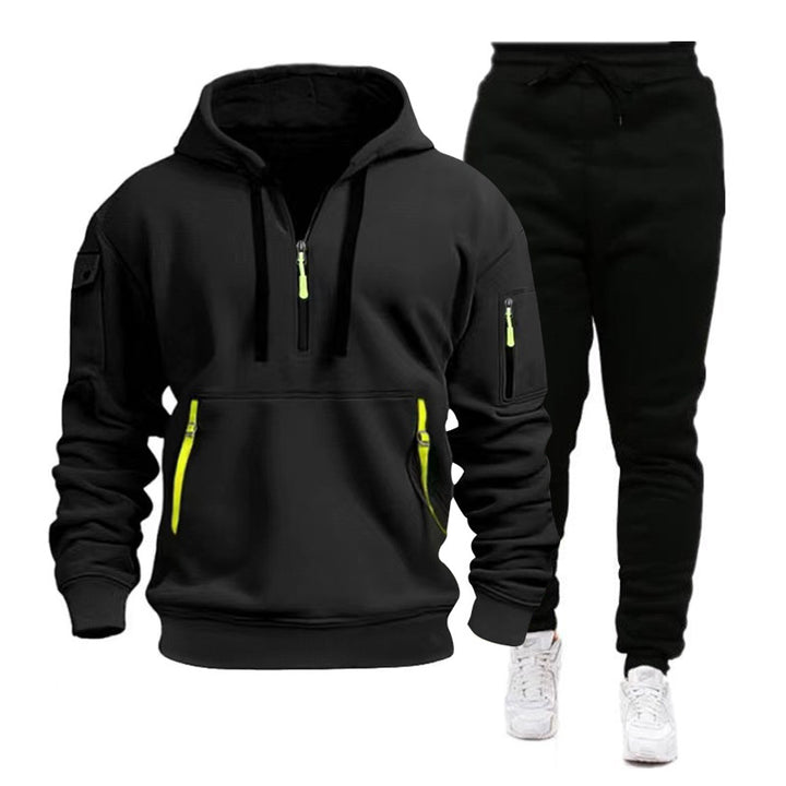Herren nan Performance-Hoodie- und Jogginganzug mit Neon-Zippern, Utility-Taschen und elastischem Tunnelzug Drune