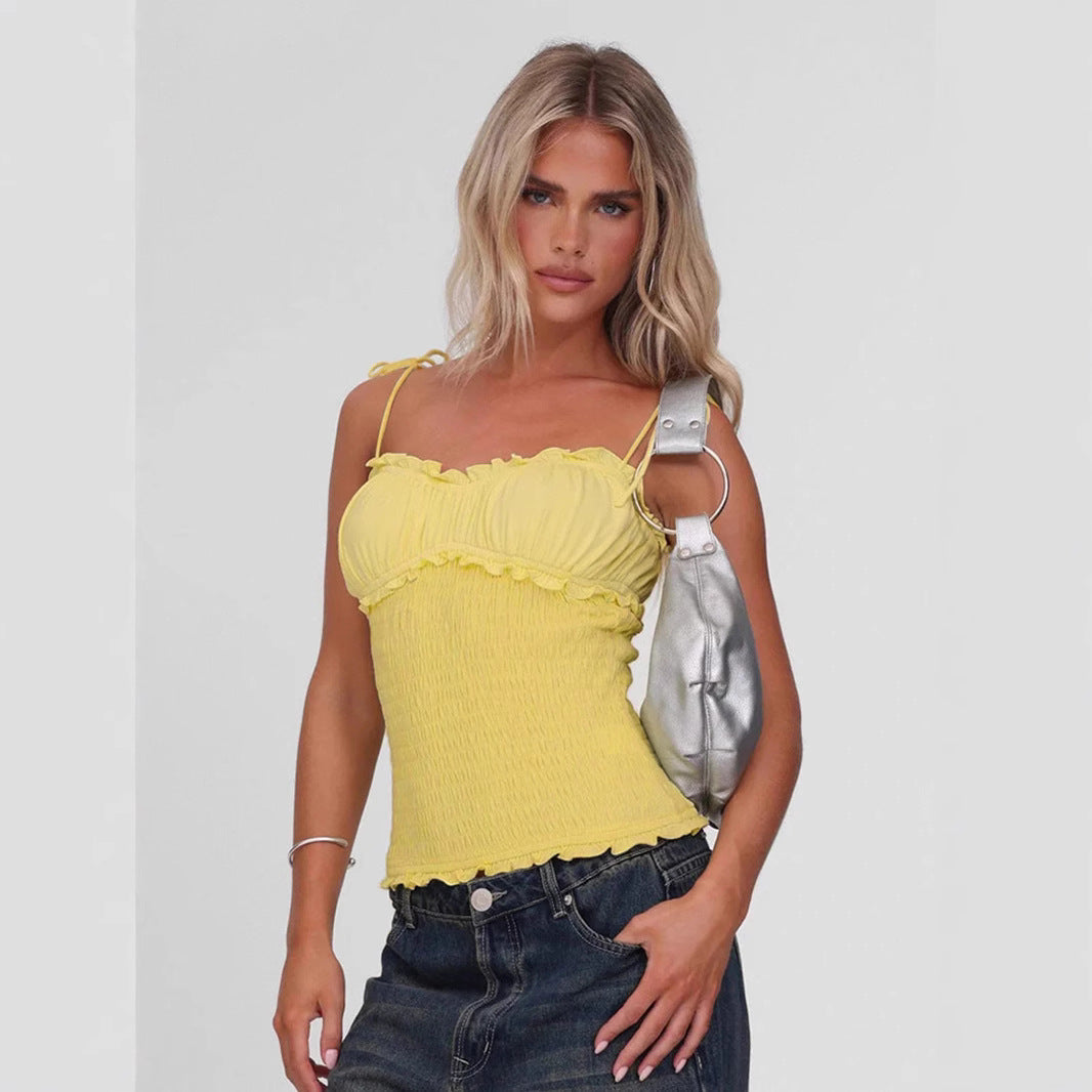 Damen luftiges Trägertop mit Rüschendetails Drune