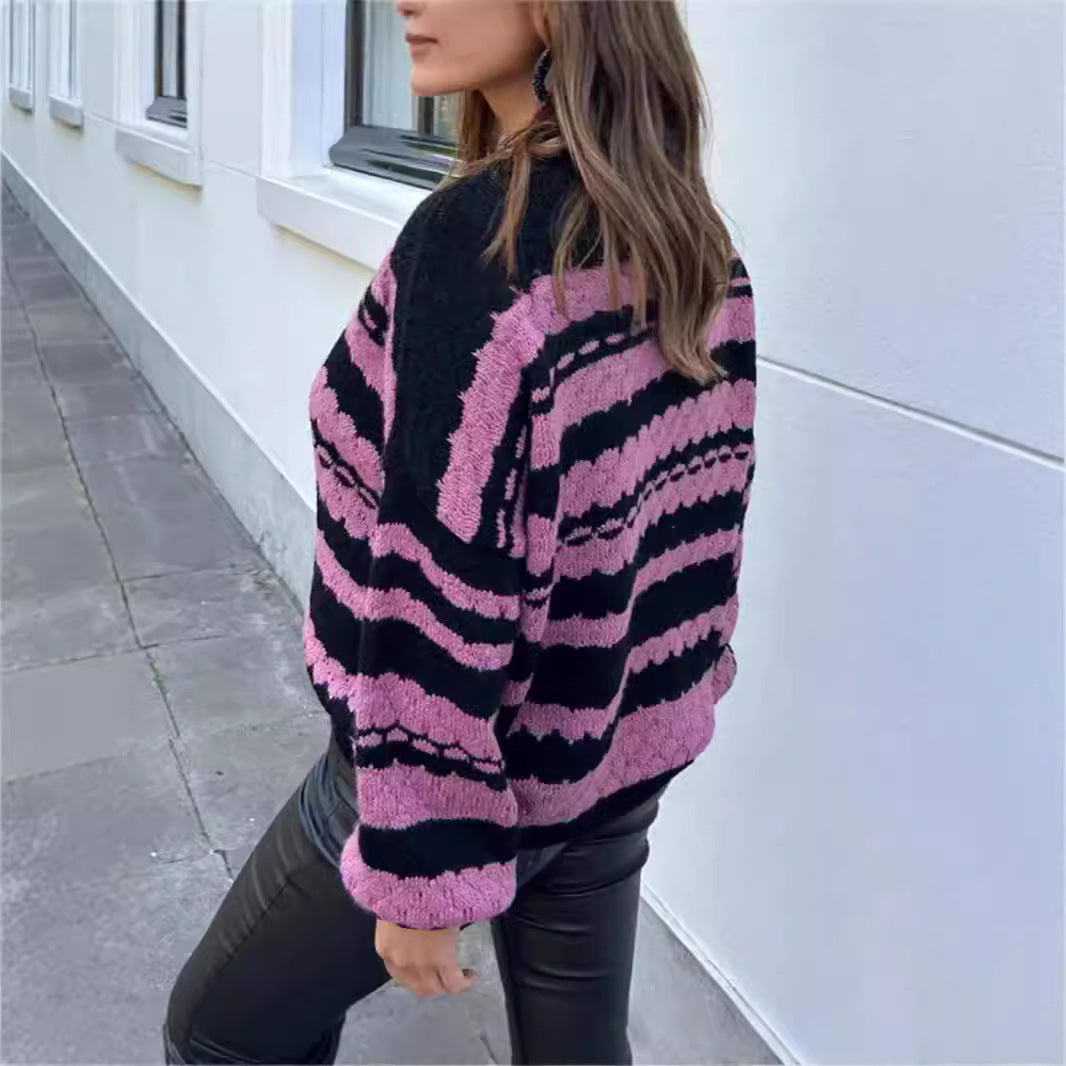 Damen trendiger Grobstrickpullover im modernen Muster mit lockeren Ärmeln Drune