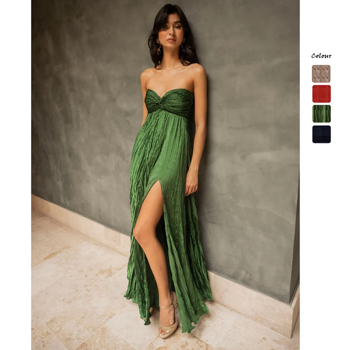 Damen Sommerliches Maxikleid mit Raffungen und schwingendem Rock Drune