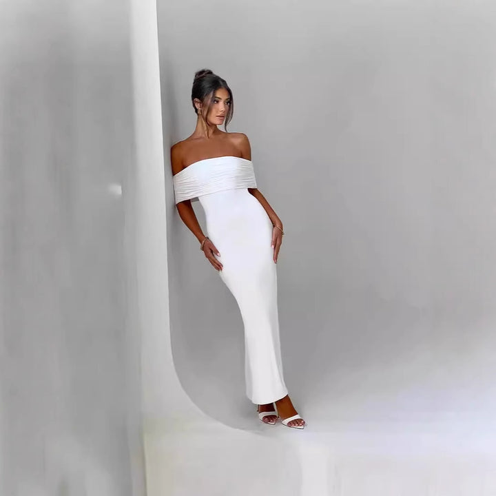 Damen Elegantes Wickelkleid mit Off-Shoulder-Ausschnitt und figurbetontem Schnitt Drune