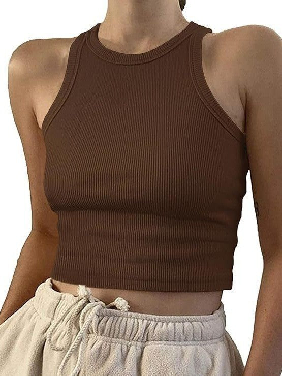 Damen sportliches Crop-Top mit elastischem Rippdesign Drune