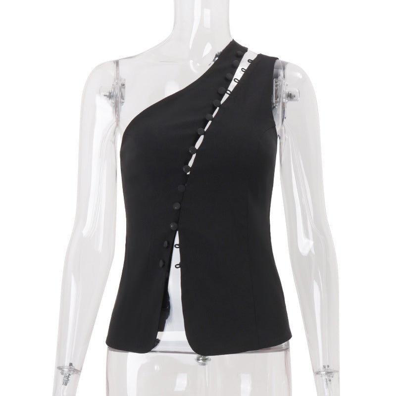 Damen Asymmetrisches Blusenshirt mit Knopfdetails Drune