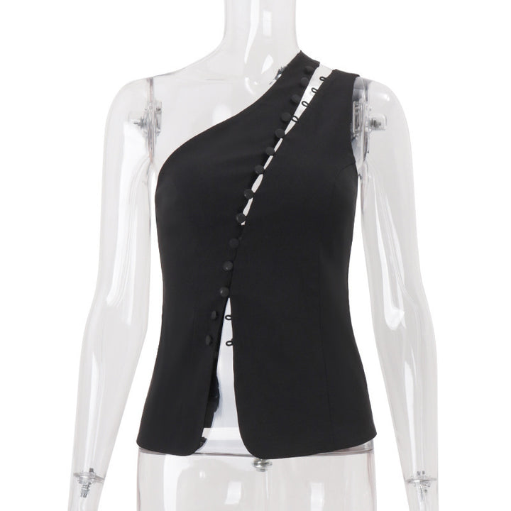 Damen Asymmetrisches Blusenshirt mit Knopfdetails Drune