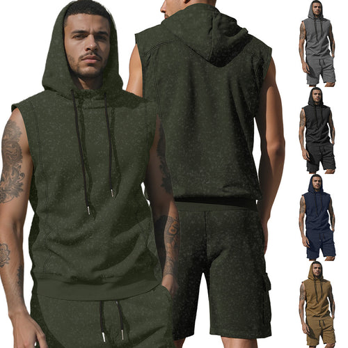 Herren nan Kapuzen-Muskelshirt-Set mit funktionaler Cargobermuda Drune