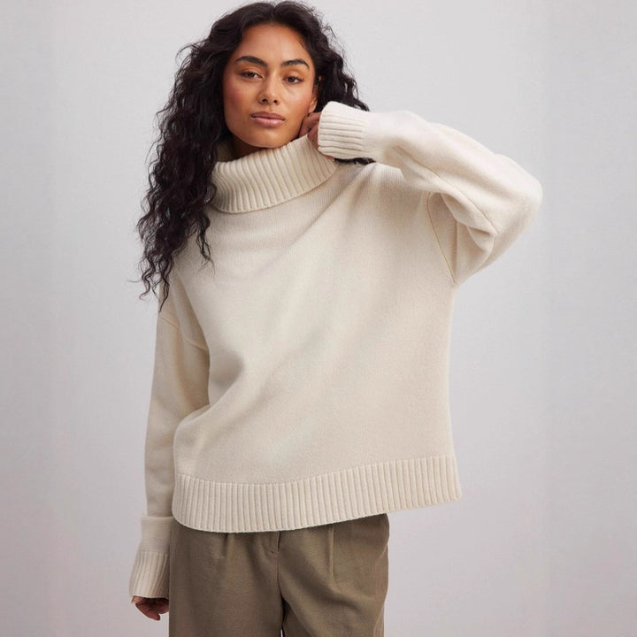 Damen lässiger Rollkragenpullover aus feinem Strickmaterial Drune