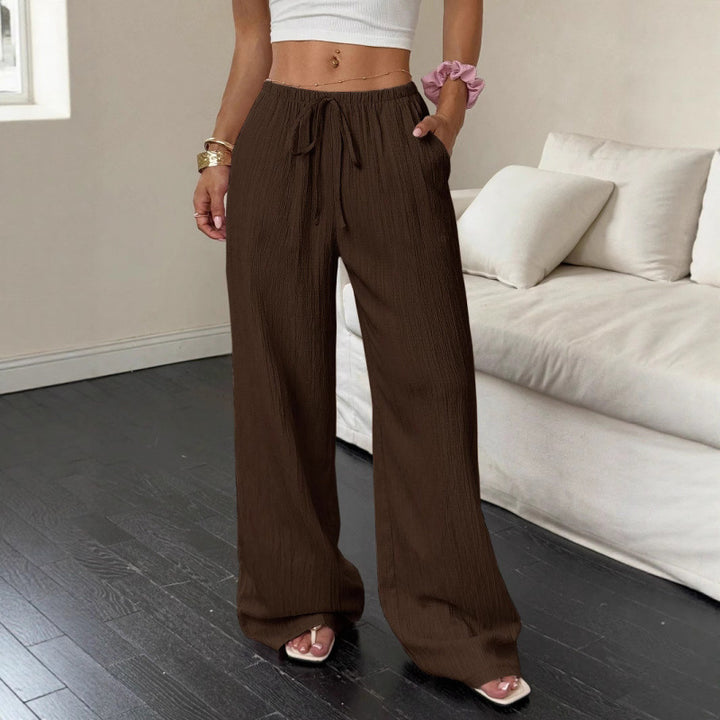 Damen lässige und weite Freizeit-Hose mit elastischem Bund und Bindegürtel Drune