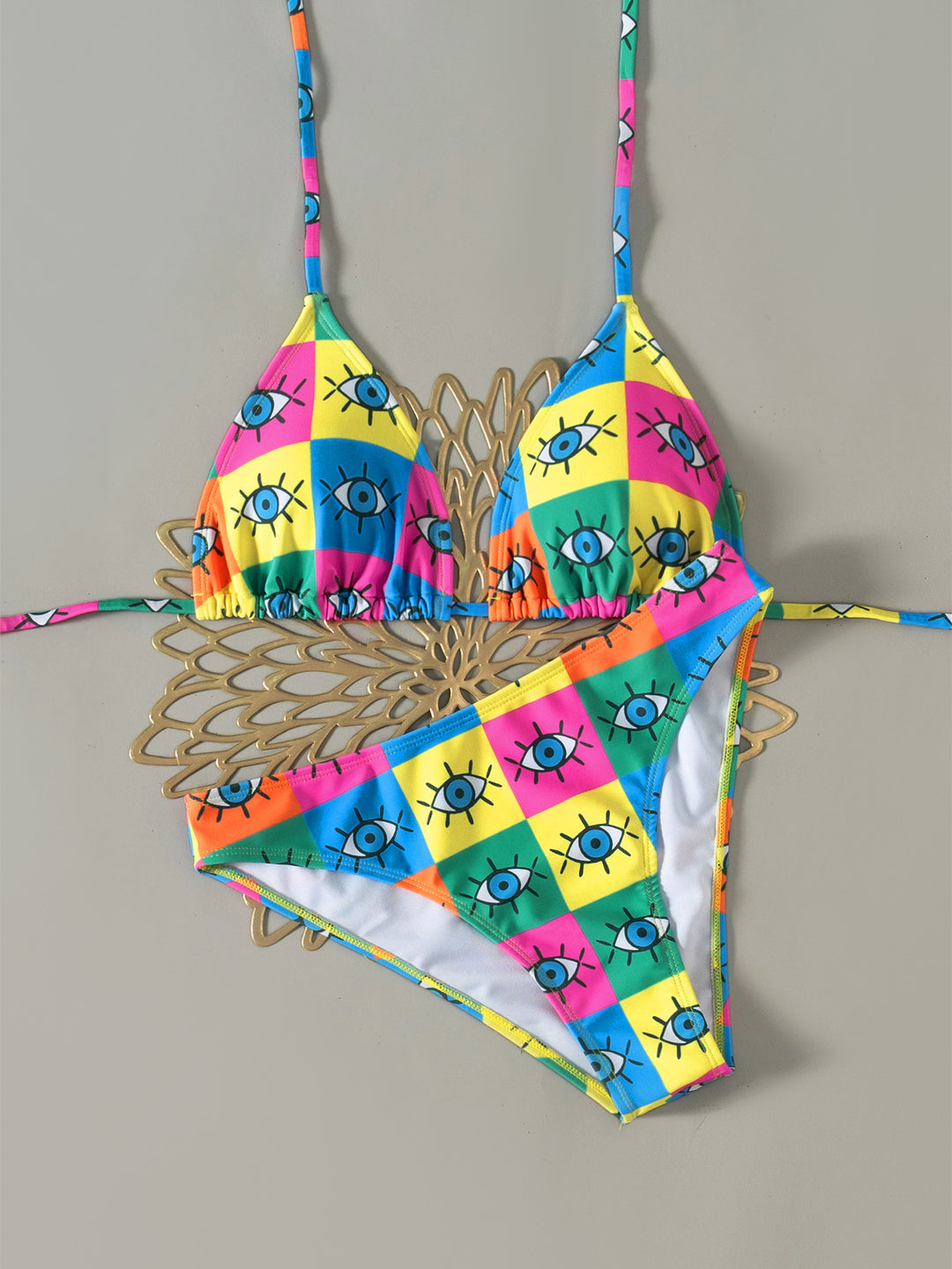 Damen Triangel-Bikini mit floralem Muster und verstellbaren Trägern Drune