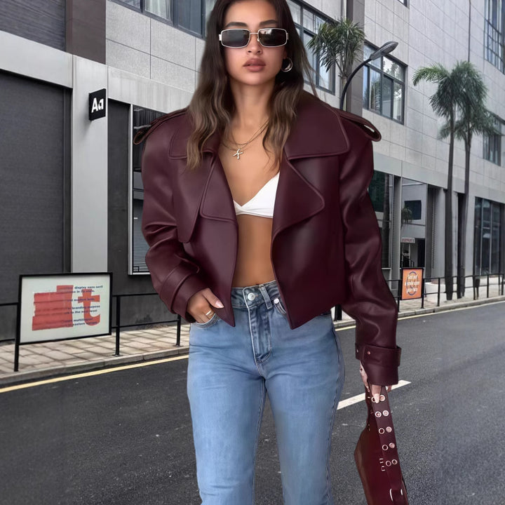 Damen oversized Kunstlederjacke mit statement-Manschetten Drune