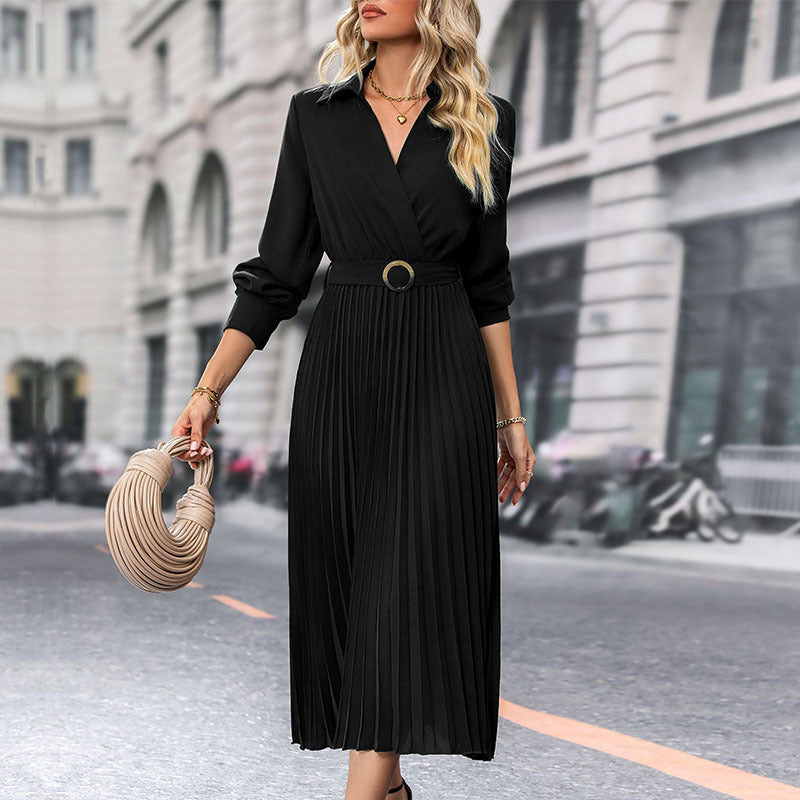 Damen elegantes Wickelkleid mit eleganten Plissee-Details Drune