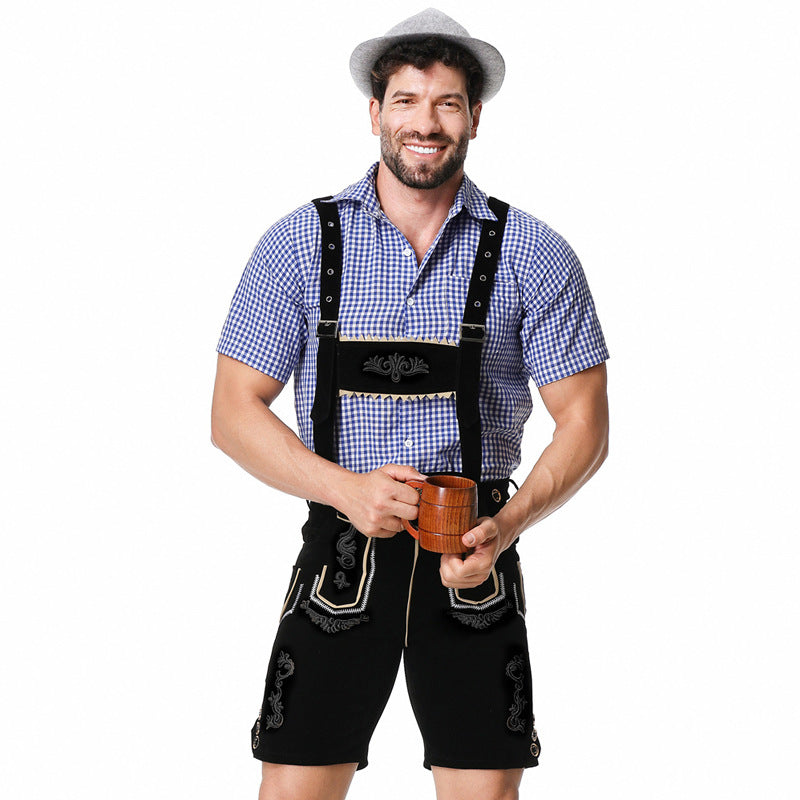Herren nan traditionelle kurze Trachtenlederhose mit aufwendiger Stickerei und verstellbaren Trägern Drune