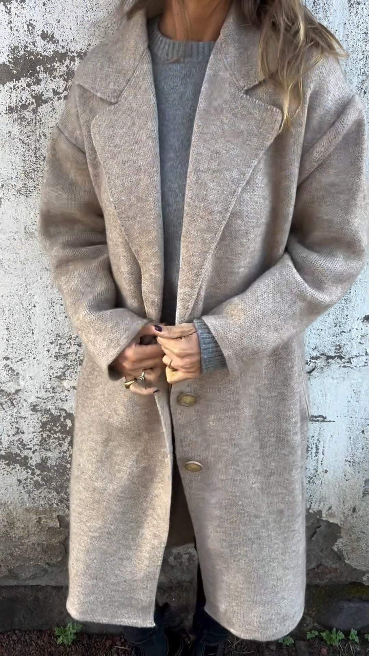 Damen Wollmantel mit modernem Schnitt und großen Knopfdetails Drune