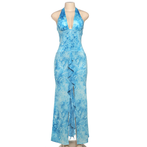 Damen Maxikleid mit raffiniertem Rüschendesign und tiefem V-Ausschnitt Drune