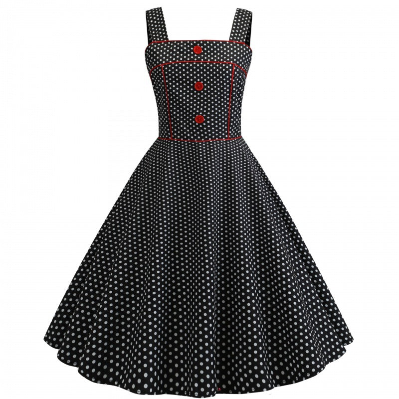 Damen Vintage Polka-Dots Swing Kleid Drune