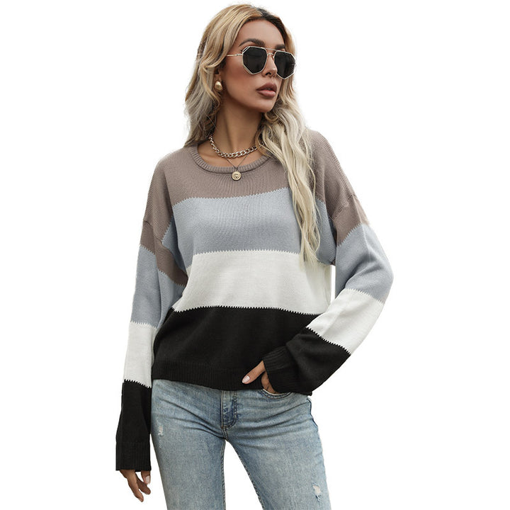 Damen leichter Strickpullover mit modischem Streifenmuster und lockerer Passform Drune