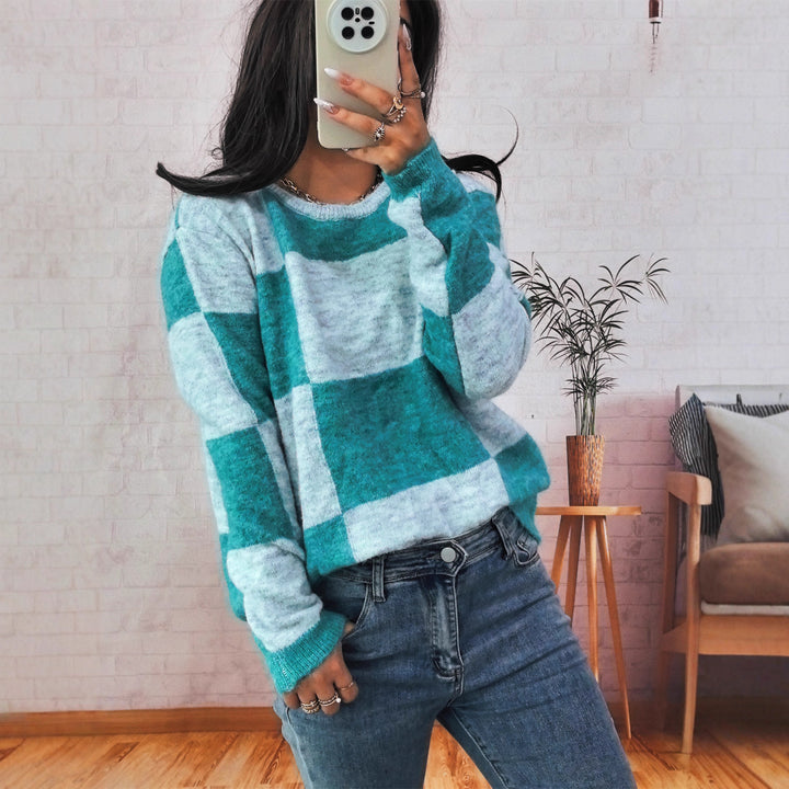 Damen lässiger Pullover mit modernen Karomuster Drune