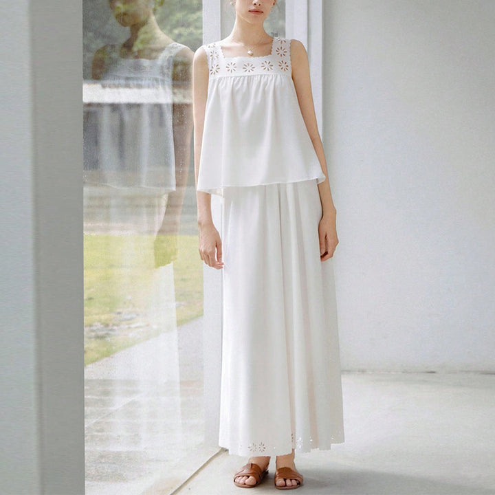 Damen luftiges Maxikleid mit Spitzenakzenten und verstellbaren Trägern Drune
