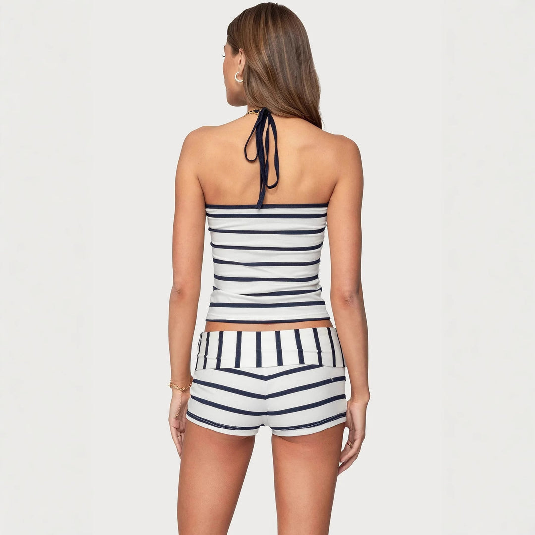 Damen Sportliches Set mit gestreiftem Design und bequemen Shorts Drune