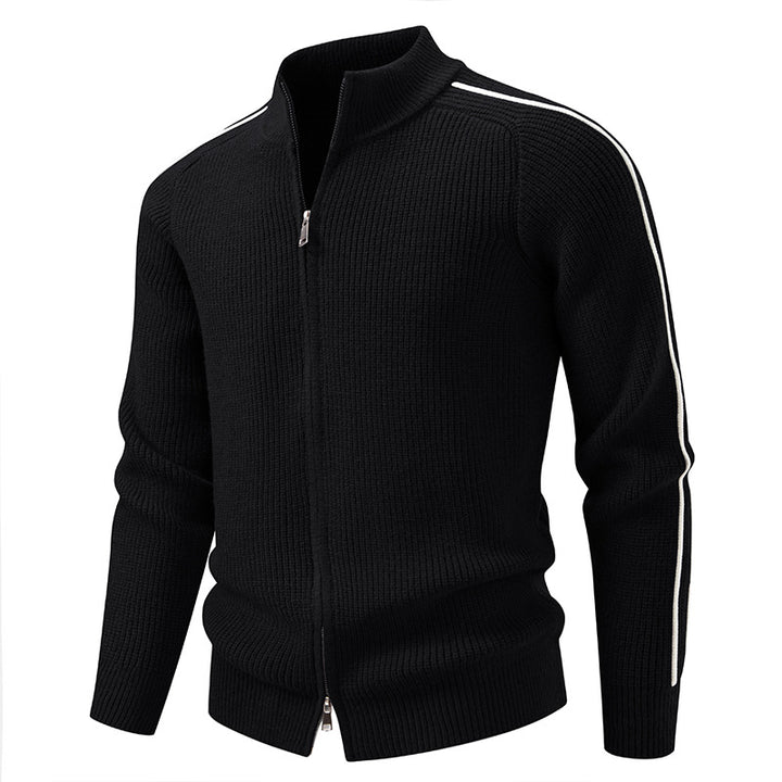 Herren nan Reißverschluss-Strickjacke mit Stehkragen, strukturierter Rippenoptik und kontraststreifen Drune