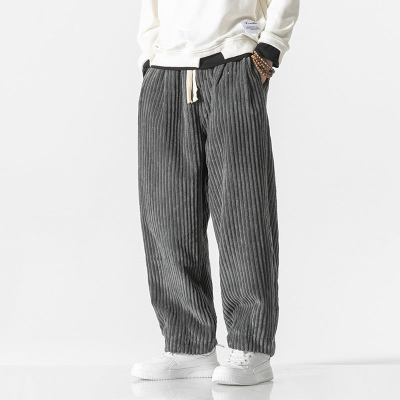 Herren nan weite Breitcord-Hose mit elastischem Bund, Kordelzug und tiefen Eingrifftaschen Drune