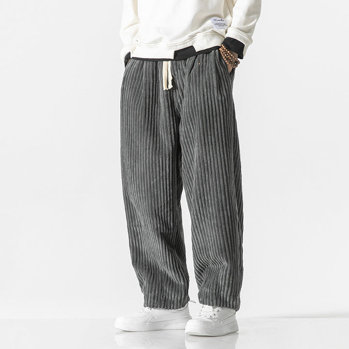 Herren nan weite Breitcord-Hose mit elastischem Bund, Kordelzug und tiefen Eingrifftaschen Drune