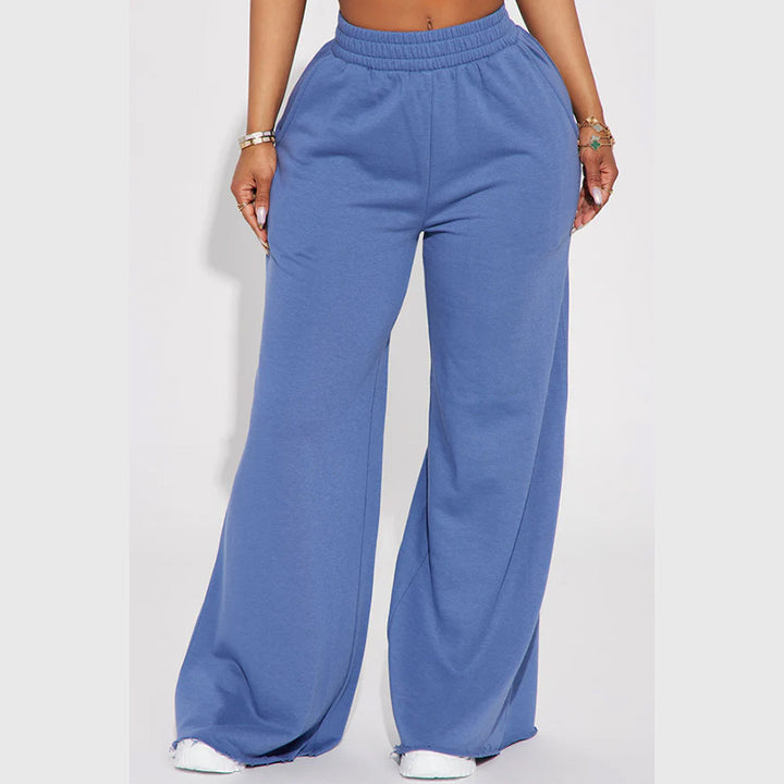 Damen nan High‑Waist Palazzohose aus French-Terry mit weitem Bein, elastischem Komfortbund und offenen Saumkanten Drune