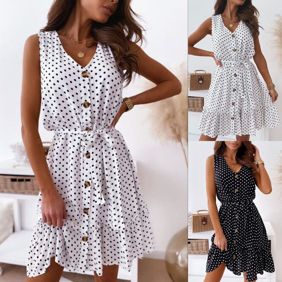 Damen Sommerliches Knielanges Kleid mit Knopfverschluss und Taillengürtel Drune