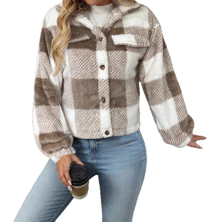 Damen Plüschjacke mit Karomuster Drune