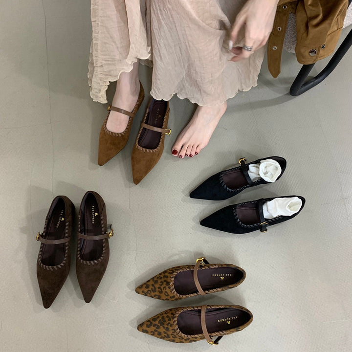 Damen elegante Schnürpumps mit modischem Riemen und spitzem Fußteil Drune