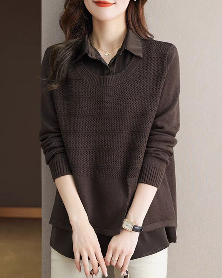 Damen Modischer Layered Pullover mit Struktur Drune