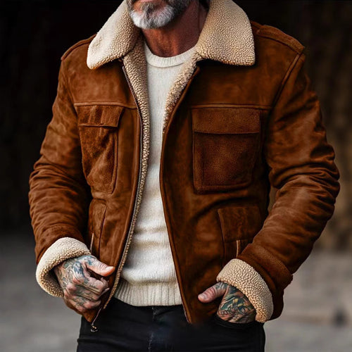 Herren stylischer Lederjacke mit warmem Futter Drune