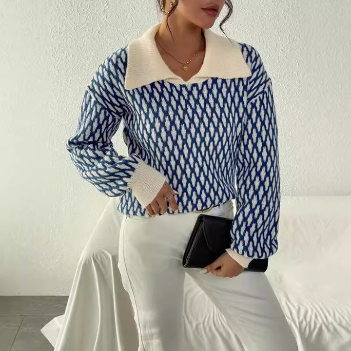 Damen Strickpullover mit modischem Kragen und einzigartigem Muster Drune