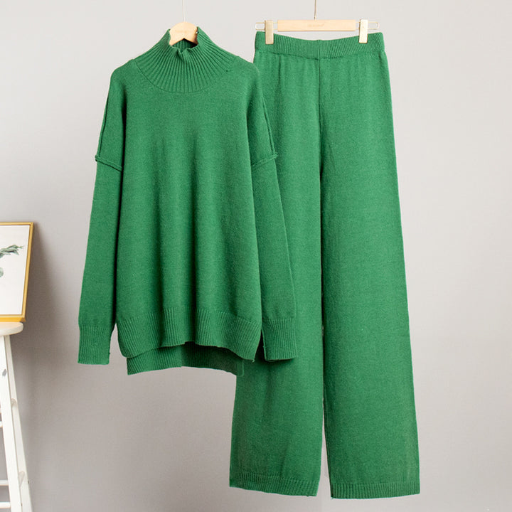 Damen Elegantes Strickensemble mit hohem Kragen und weitem Schnitt Drune