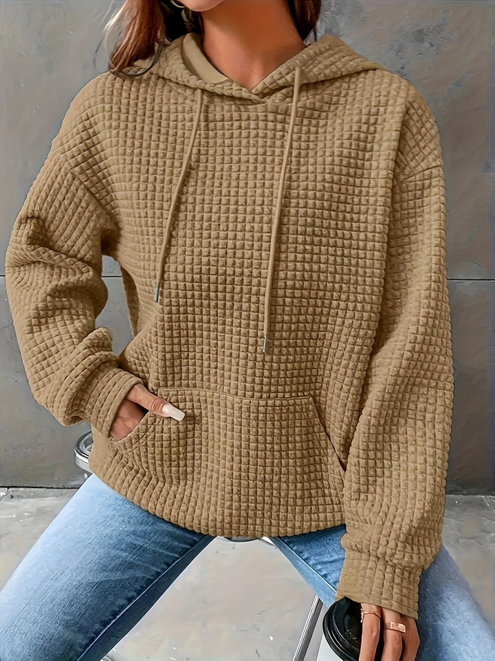 Damen Kapuzenpullover im strukturierten Waffelmuster mit seitlichen Eingrifftaschen Drune