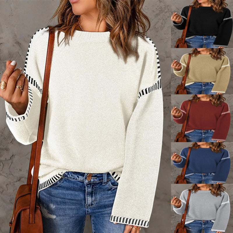 Damen lässiger Pullover mit Streifenakzenten Drune