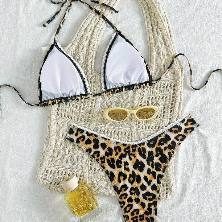 Damen modern geschnittenes Bikini-Set mit Schlangenmuster Drune