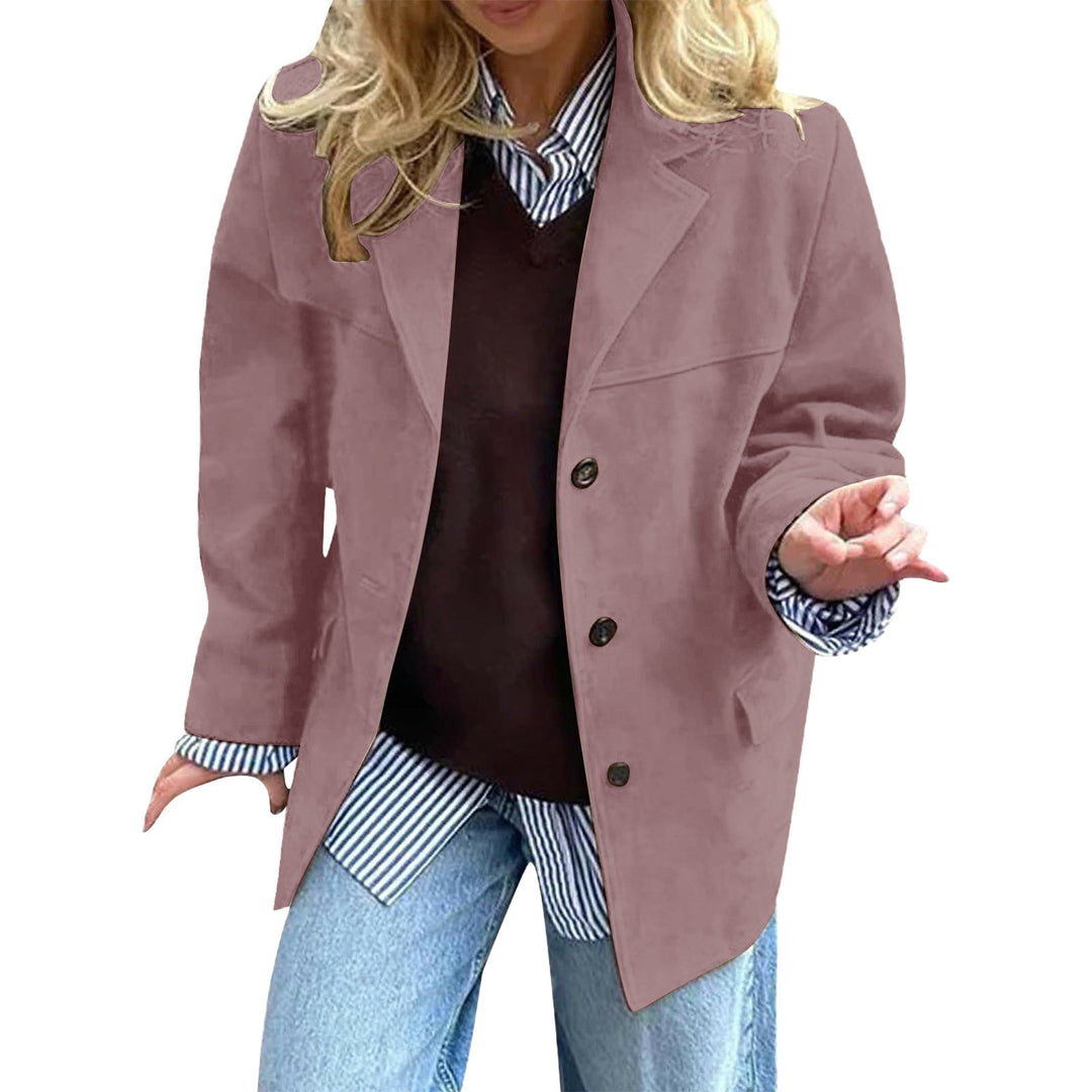 Damen eleganter Oversized-Blazer aus Wildlederimitat Drune