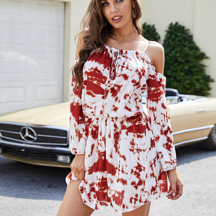Damen Freizeitkleid mit schulterfreiem Design und elegantem A-Linien Schnitt Drune