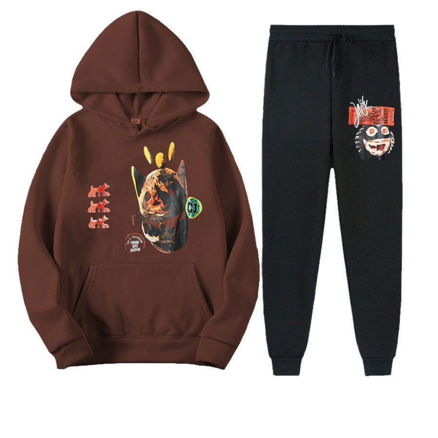 Damen Urbanes Hoodie und Jogginghose Set mit künstlerischem Druck Drune