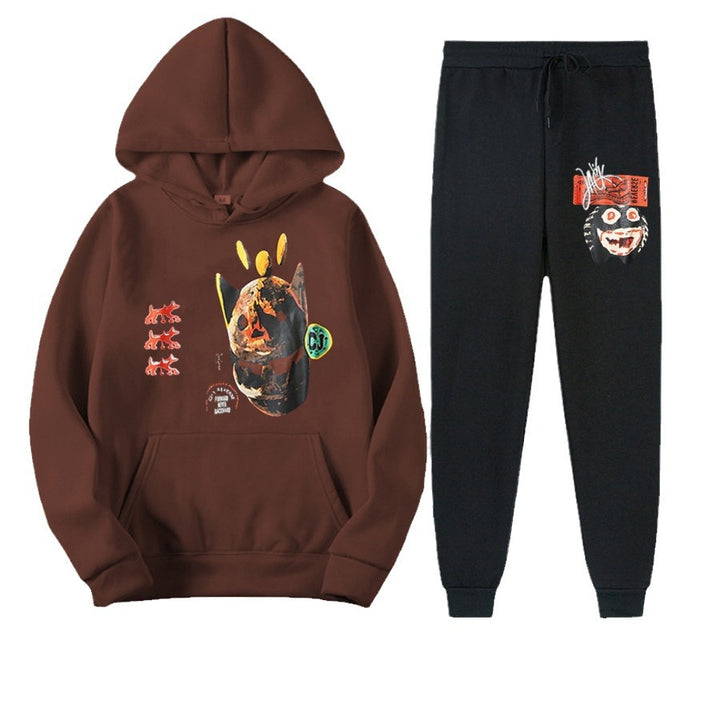 Damen Urbanes Hoodie und Jogginghose Set mit künstlerischem Druck Drune