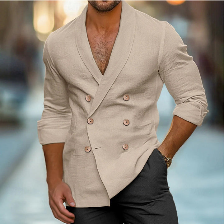 Herren eleganter Leinenblazer im doppelten Knotendesign Drune