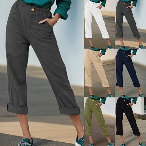 Damen Elegante Leinenhose mit breitem Bein und umschlagenem Saum Drune