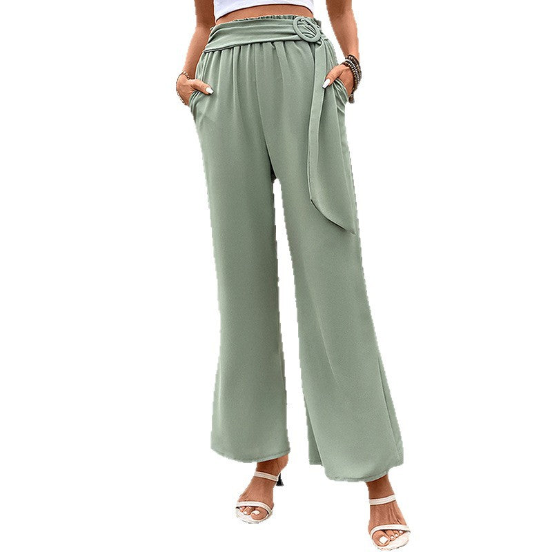 Damen elegante weite Palazzohose mit tailliertem Gürtel Drune