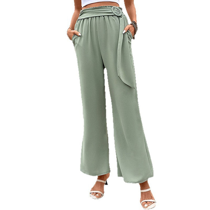 Damen elegante weite Palazzohose mit tailliertem Gürtel Drune